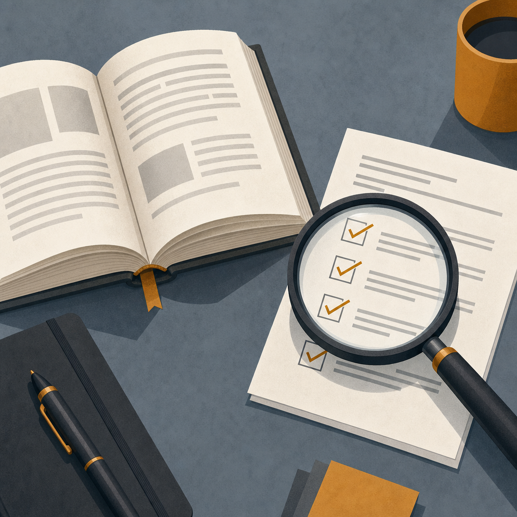 Checklist and magnifying glass over terms documents